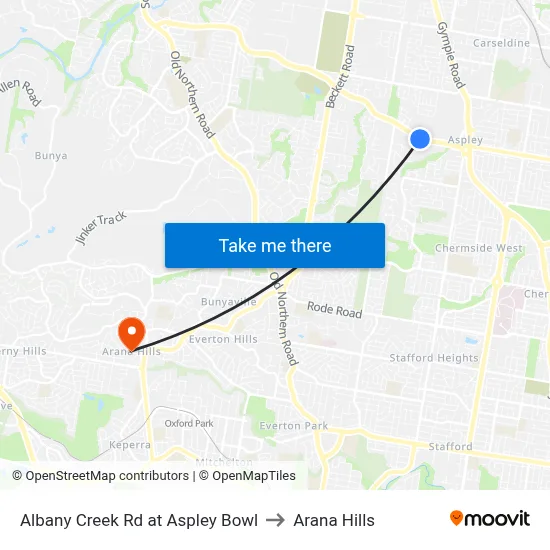 Albany Creek Rd at Aspley Bowl to Arana Hills map