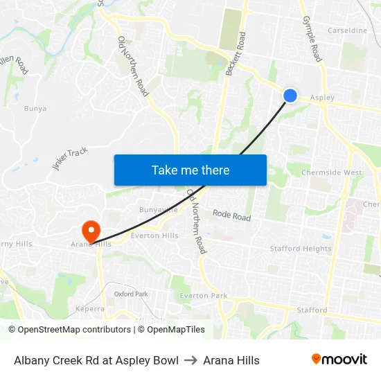 Albany Creek Rd at Aspley Bowl to Arana Hills map