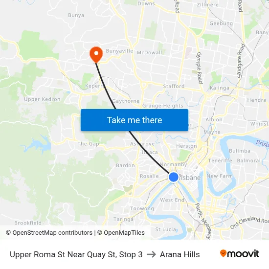 Upper Roma St Near Quay St, Stop 3 to Arana Hills map