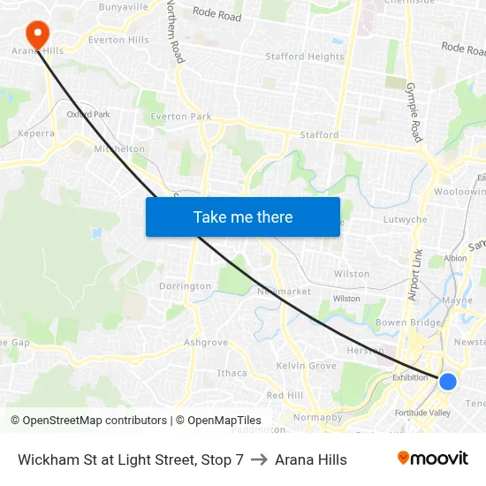 Wickham St at Light Street, Stop 7 to Arana Hills map