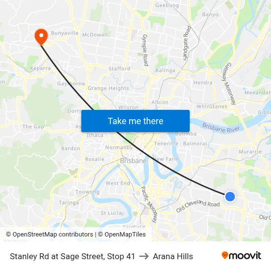 Stanley Rd at Sage Street, Stop 41 to Arana Hills map