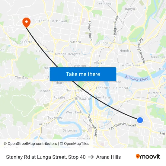 Stanley Rd at Lunga Street, Stop 40 to Arana Hills map