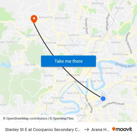 Stanley St E at Coorparoo Secondary College to Arana Hills map