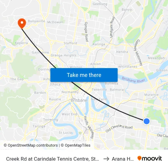 Creek Rd at Carindale Tennis Centre, Stop 46 to Arana Hills map
