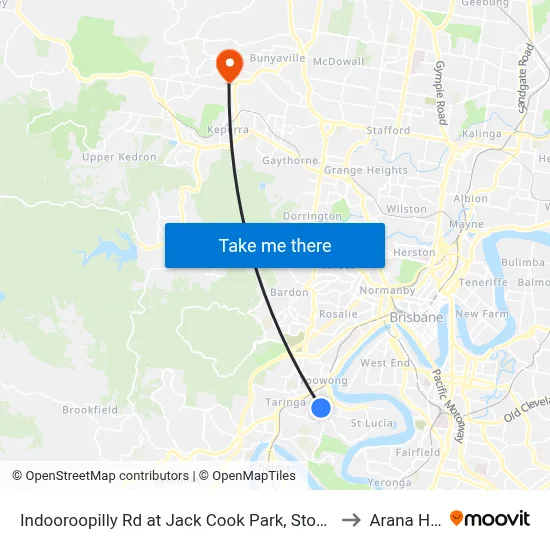 Indooroopilly Rd at Jack Cook Park, Stop 18/19 to Arana Hills map