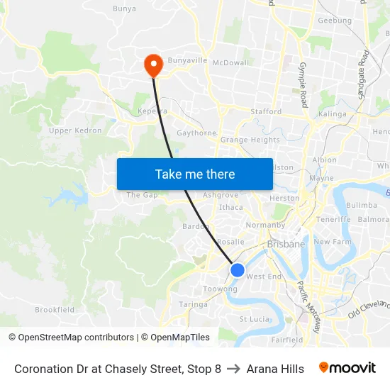 Coronation Dr at Chasely Street, Stop 8 to Arana Hills map