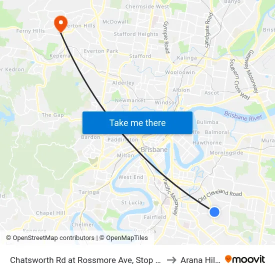 Chatsworth Rd at Rossmore Ave, Stop 32 to Arana Hills map