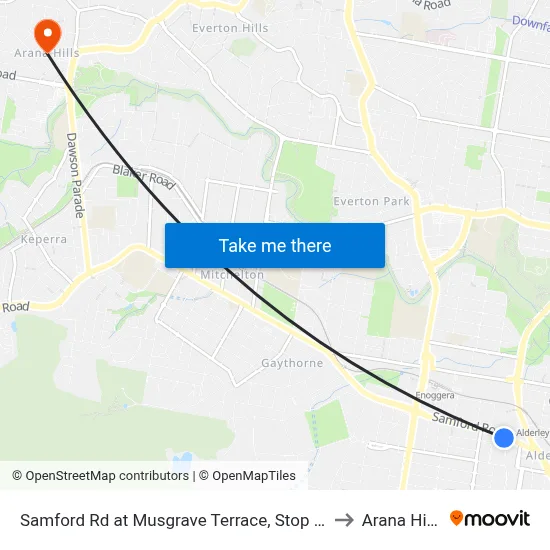 Samford Rd at Musgrave Terrace, Stop 27 to Arana Hills map