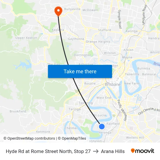 Hyde Rd at Rome Street North, Stop 27 to Arana Hills map