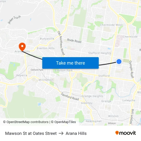 Mawson St at Oates Street to Arana Hills map