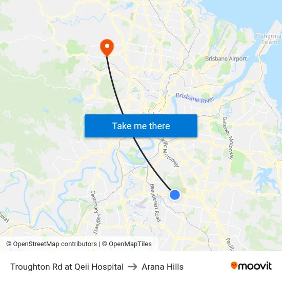 Troughton Rd at Qeii Hospital to Arana Hills map