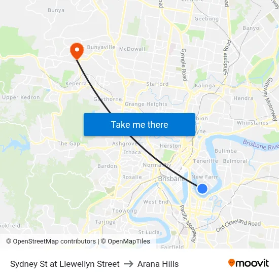 Sydney St at Llewellyn Street to Arana Hills map