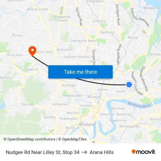 Nudgee Rd Near Lilley St, Stop 34 to Arana Hills map