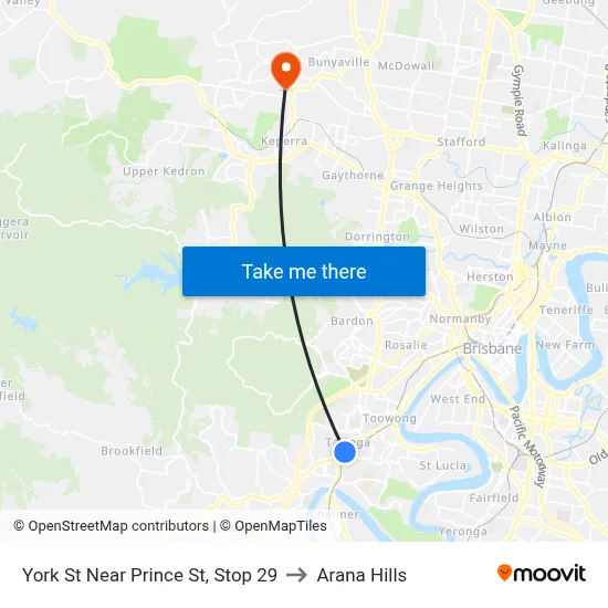 York St Near Prince St, Stop 29 to Arana Hills map