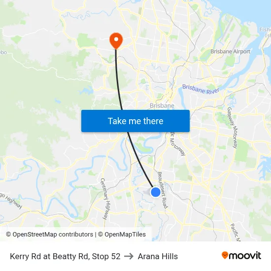 Kerry Rd at Beatty Rd, Stop 52 to Arana Hills map