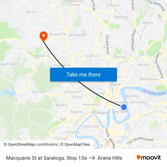 Macquarie St at Saratoga, Stop 13a to Arana Hills map