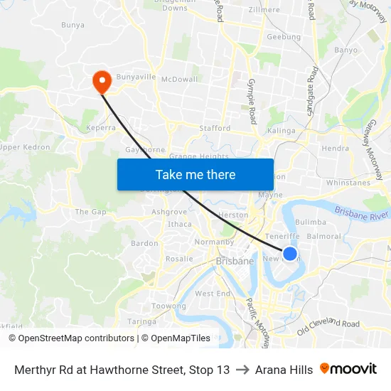 Merthyr Rd at Hawthorne Street, Stop 13 to Arana Hills map