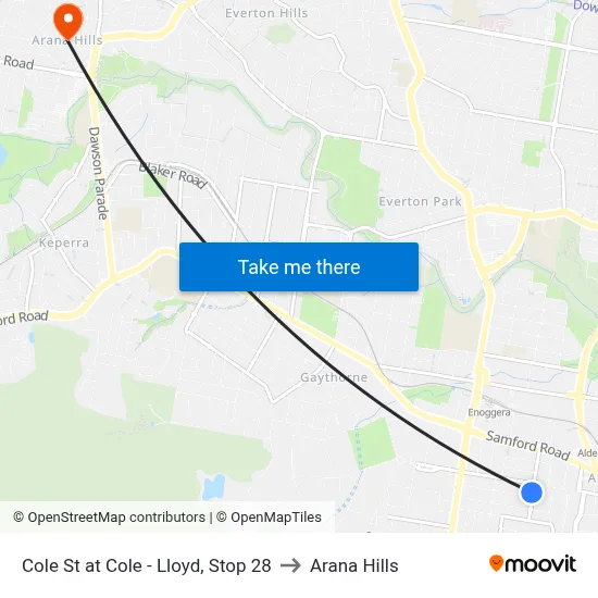 Cole St at Cole - Lloyd, Stop 28 to Arana Hills map