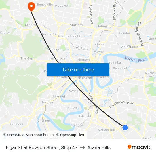 Elgar St at Rowton Street, Stop 47 to Arana Hills map