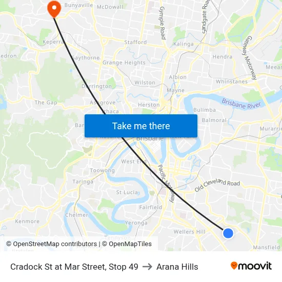 Cradock St at Mar Street, Stop 49 to Arana Hills map
