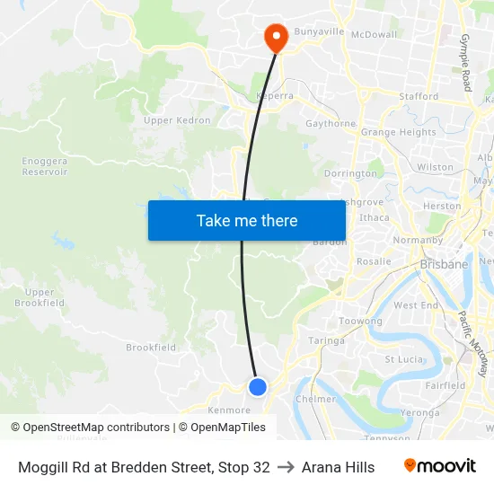 Moggill Rd at Bredden Street, Stop 32 to Arana Hills map