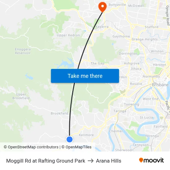 Moggill Rd at Rafting Ground Park to Arana Hills map