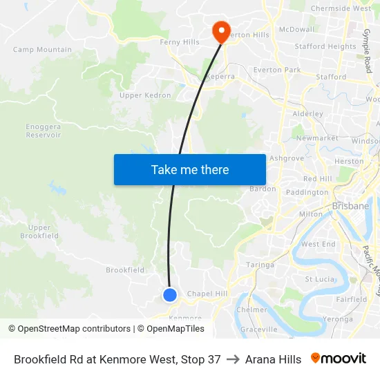 Brookfield Rd at Kenmore West, Stop 37 to Arana Hills map