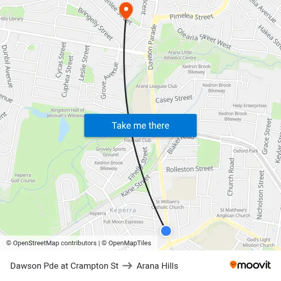 Dawson Pde at Crampton St to Arana Hills map