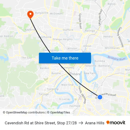 Cavendish Rd at Shire Street, Stop 27/28 to Arana Hills map