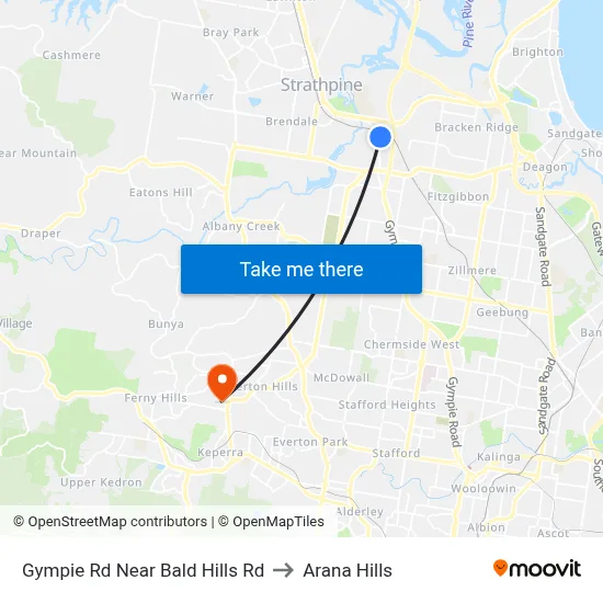 Gympie Rd Near Bald Hills Rd to Arana Hills map