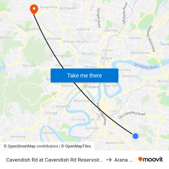 Cavendish Rd at Cavendish Rd Reservoir, Stop 40 to Arana Hills map