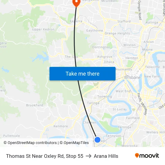 Thomas St Near Oxley Rd, Stop 55 to Arana Hills map