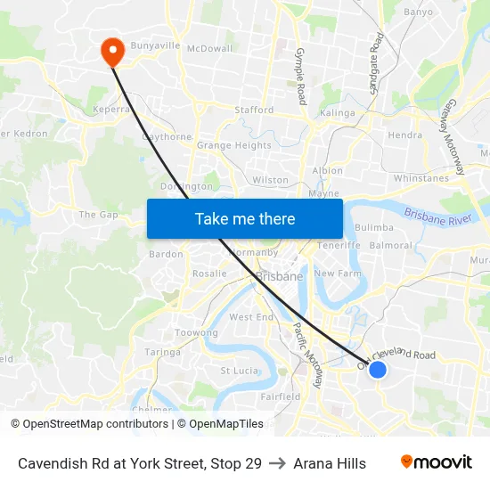 Cavendish Rd at York Street, Stop 29 to Arana Hills map
