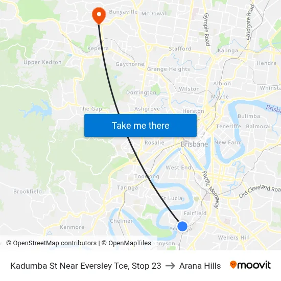 Kadumba St Near Eversley Tce, Stop 23 to Arana Hills map