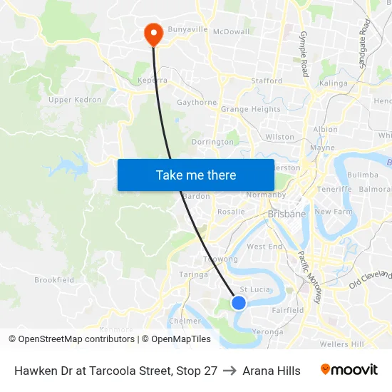 Hawken Dr at Tarcoola Street, Stop 27 to Arana Hills map