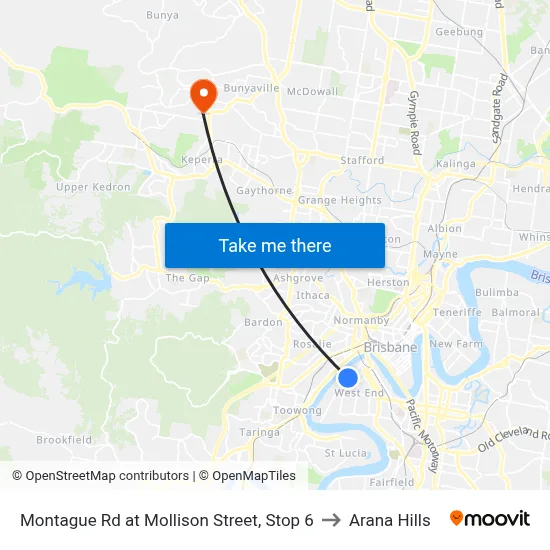 Montague Rd at Mollison Street, Stop 6 to Arana Hills map