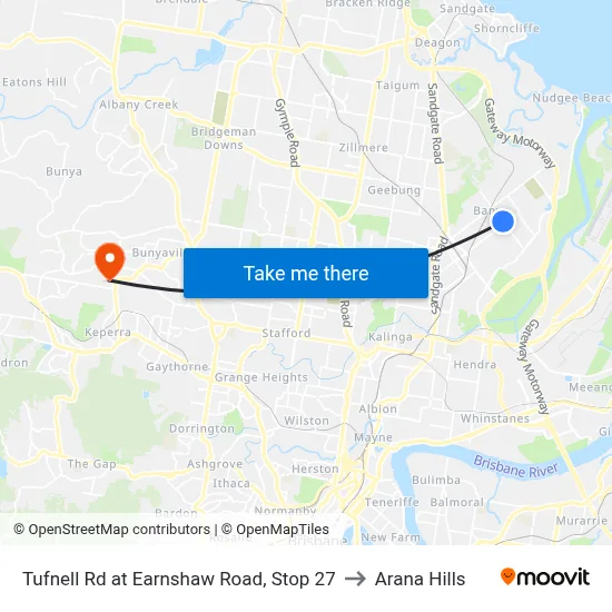 Tufnell Rd at Earnshaw Road, Stop 27 to Arana Hills map