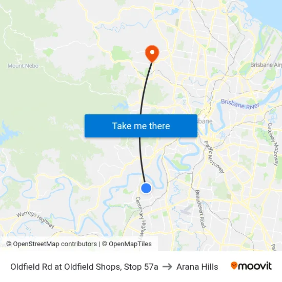 Oldfield Rd at Oldfield Shops, Stop 57a to Arana Hills map
