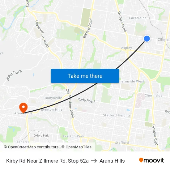Kirby Rd Near Zillmere Rd, Stop 52a to Arana Hills map