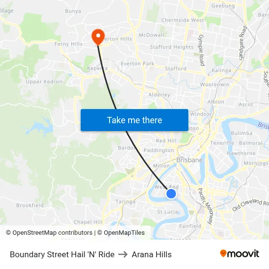 Boundary Street Hail 'N' Ride to Arana Hills map