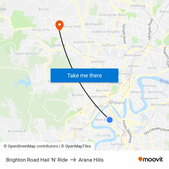 Brighton Road Hail 'N' Ride to Arana Hills map