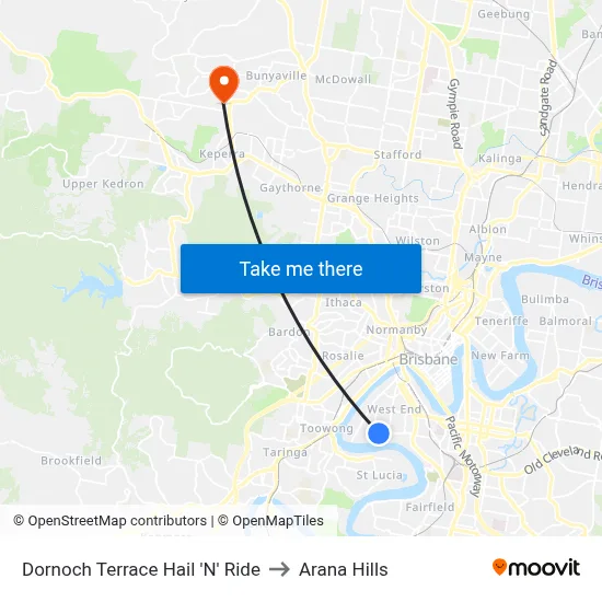 Dornoch Terrace Hail 'N' Ride to Arana Hills map