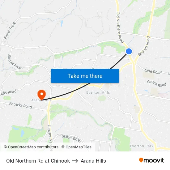 Old Northern Rd at Chinook to Arana Hills map
