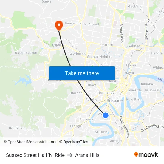 Sussex Street Hail 'N' Ride to Arana Hills map