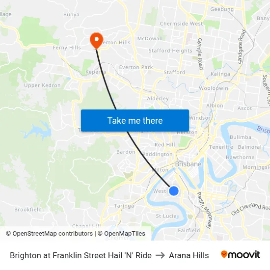 Brighton at Franklin Street Hail 'N' Ride to Arana Hills map
