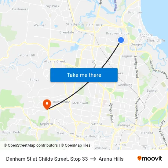 Denham St at Childs Street, Stop 33 to Arana Hills map
