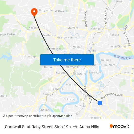 Cornwall St at Raby Street, Stop 19b to Arana Hills map