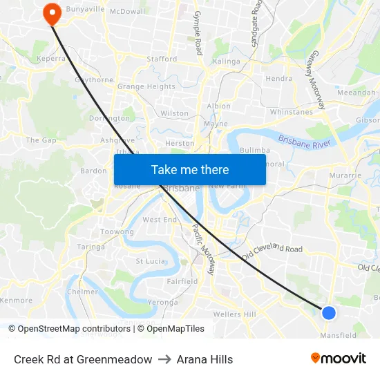 Creek Rd at Greenmeadow to Arana Hills map