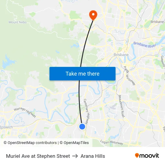 Muriel Ave at Stephen Street to Arana Hills map
