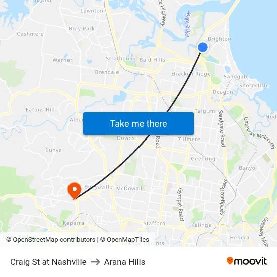 Craig St at Nashville to Arana Hills map